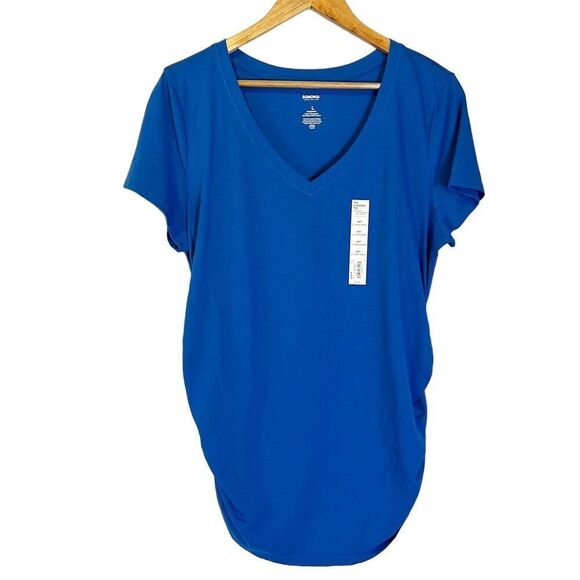 NWT Sonoma Maternity Cobalt Blue V-Neck Short Sleeve T-Shirt Size L Casual Top - Picture 1 of 4